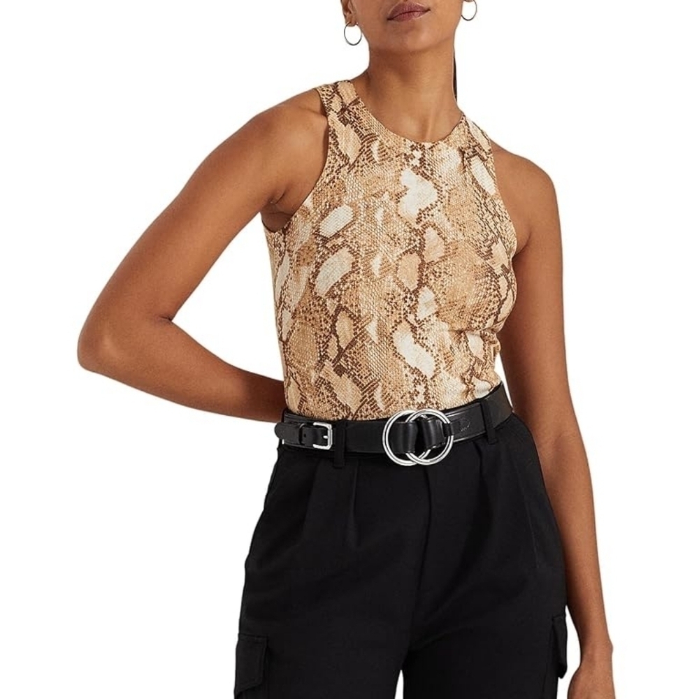 NWT Lauren Ralph Lauren Black Label Snake Pattern Soft Ribbed Cotton Tank P M